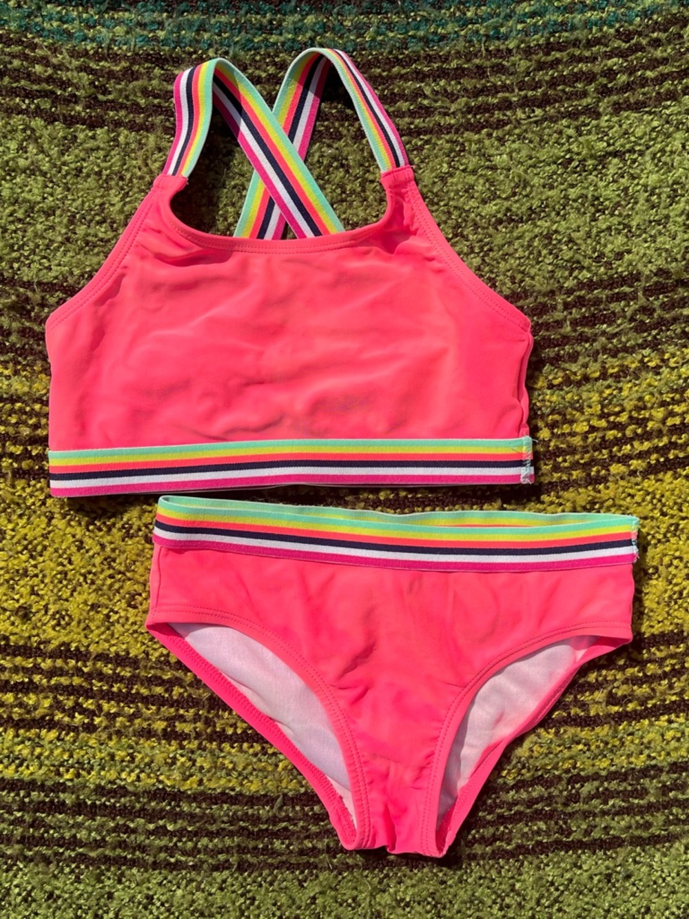 Kanu Surf Neon Pink Bikini with Rainbow Straps
